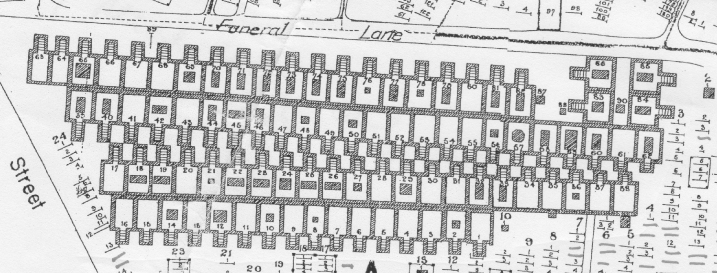 detail of Eastern Cemetery map showing underground tomb section A