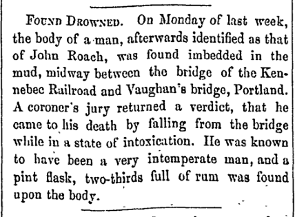 screenshot of an old newspaper clipping, Found Drowned.