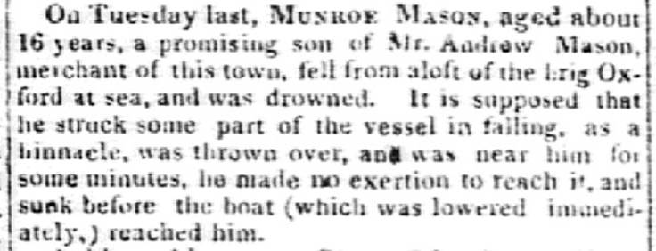 Screenshot from an old news article about Munroe Mason. Text transcription follows