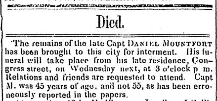 Screenshot from an old newspaper about Daniel Mountfort, Text transcription follows