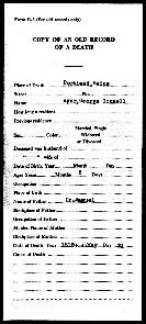 scan of the first page of a 2-page paper document named Copy of an Old Record of a Death