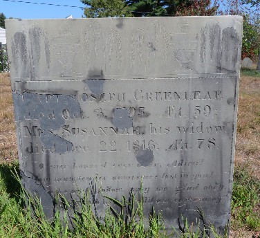 old, rectangular, slate grave stone in a grassy area for Capt Joseph Greenleaf