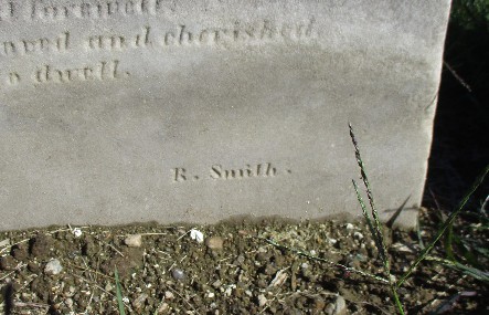 detail of Mitchell marble marker showing R. Smith inscription