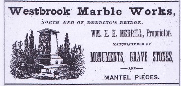 screenshot of an old newspaper ad for Westbrook Marble Works