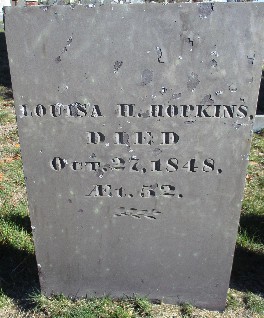 old rectangular slate grave marker carved for Louisa Hopkins