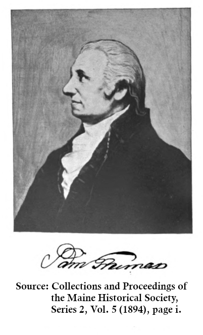 Portrait of Samuel Freeman with his signature under it. Source: Collections and Proceedings of the Maine Historical Society, Series 2, Vol. 5 (1894), page i.